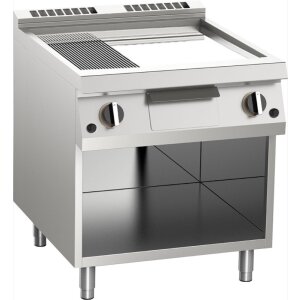 KBS Gas-Grillplatte 2/3 glatt + 1/3 gerillt verchromt 14kW 2 Heizz. offener Unterbau
