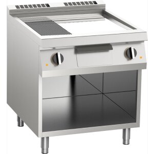 KBS Elektro-Grillplatte 1/3 gerillt verchromt 10,8kW 2 Heizzonen offener Unterbau