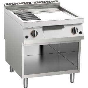 KBS Gas-Grillplatte 1/3 gerillt verchromt 21kW 2 Heizzonen offener Unterbau