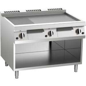 KBS Gas-Grillplatte aus Edelstahl 2/3 glatt + 1/3 gerillt 18kW offener Unterbau