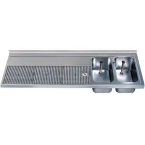 Hagola Schanktischabdeckung 2500 mm - 2 Becken rechts mit Hochkantung und Gläserdruckspüler