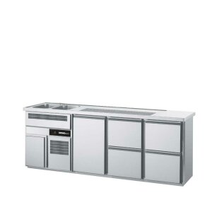 CHROMOnorm Getränketheke 2 Becken links, 1 Tür und 4 Zügen 1/2